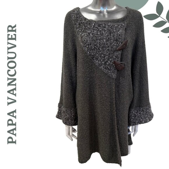 Papa Vancouver Asymmetrical Toggle Closure Boucle Knit Sweater Textured Charcoal - Picture 1 of 8